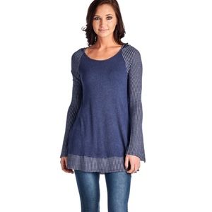 Hooded fit and flare scoop neck tunic pullover top